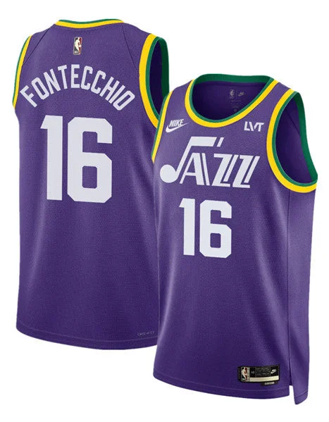 Basketball Jersey Durable-Men's Utah Jazz #16 Simone Fontecchio Purple 2023 Classic Edition Stitched Basketball Basketball Jersey