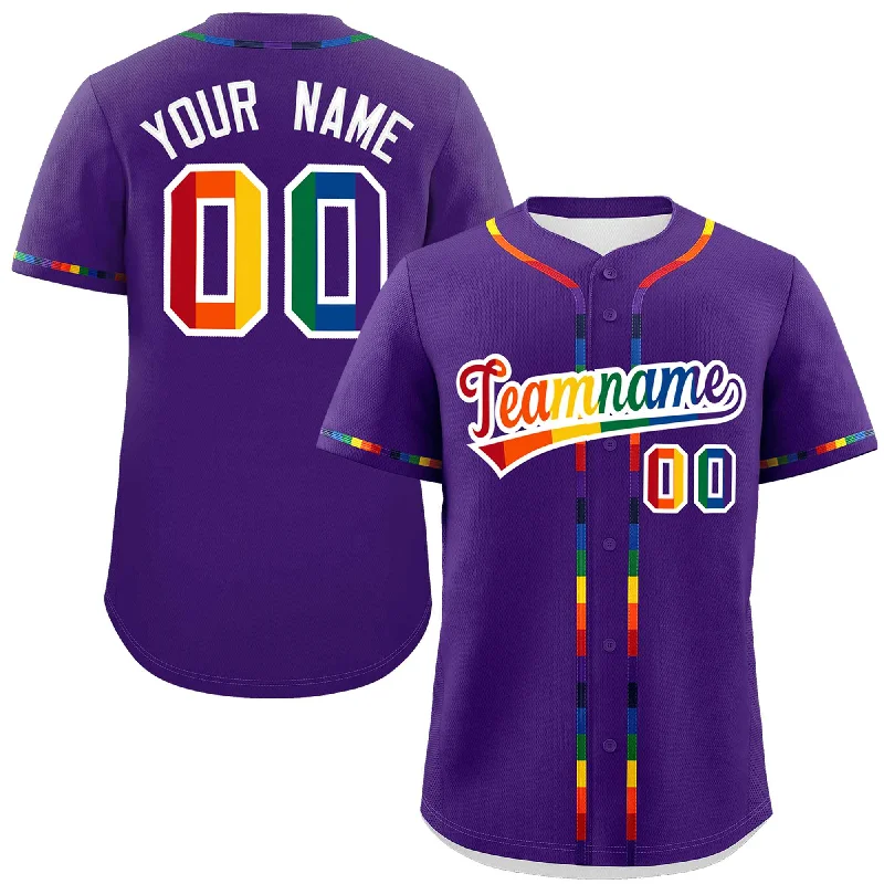 Baseball Jersey Pop Culture-Custom Purple LGBT Rainbow For Pride Month Classic Style Authentic Baseball Jersey