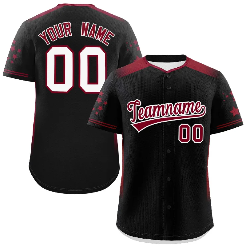 Baseball Jersey Aesthetic-Custom Black Crimson Gradient Side Personalized Star Pattern Authentic Baseball Jersey