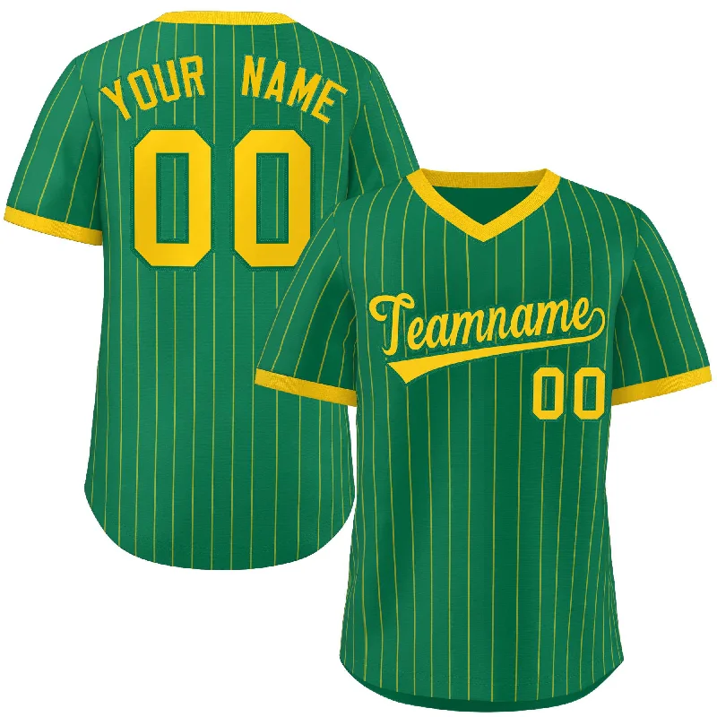 Baseball Jersey Navy-Custom Kelly Green Gold Stripe Fashion Authentic Pullover Baseball Jersey