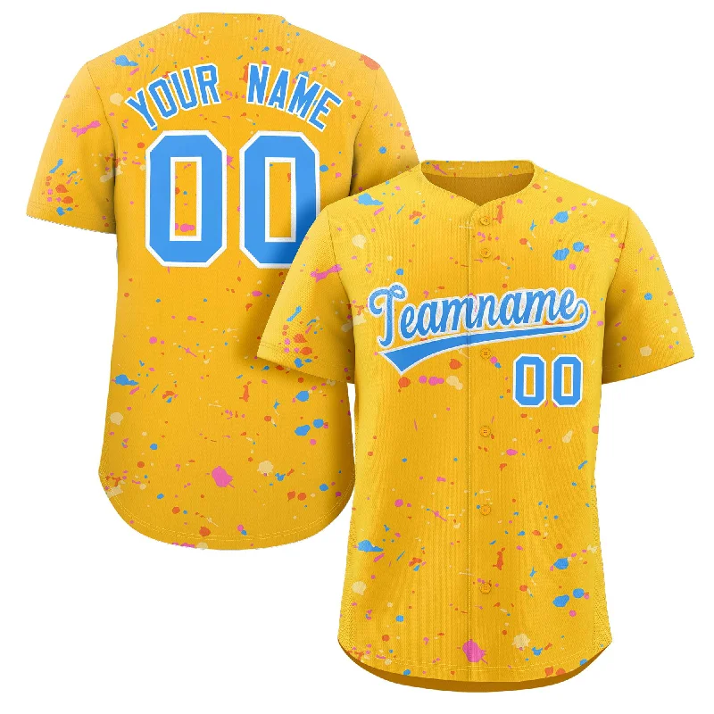 Baseball Jersey Trending-Custom Gold Powder Blue-White Splash Graffiti Pattern Authentic Baseball Jersey