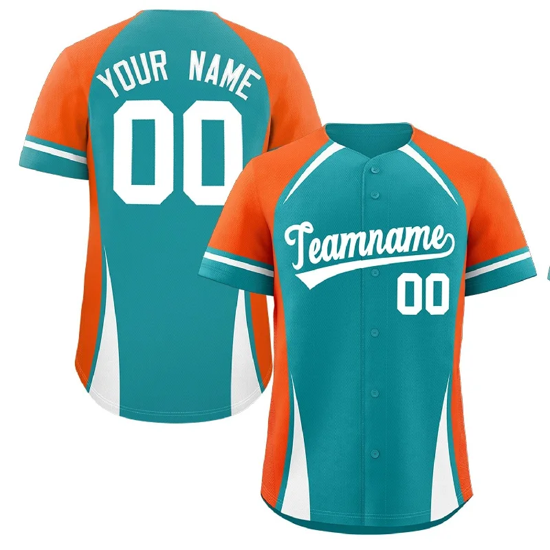 Baseball Jersey Running-Custom Aqua Orange-White Personalized Color Block Authentic Baseball Jersey