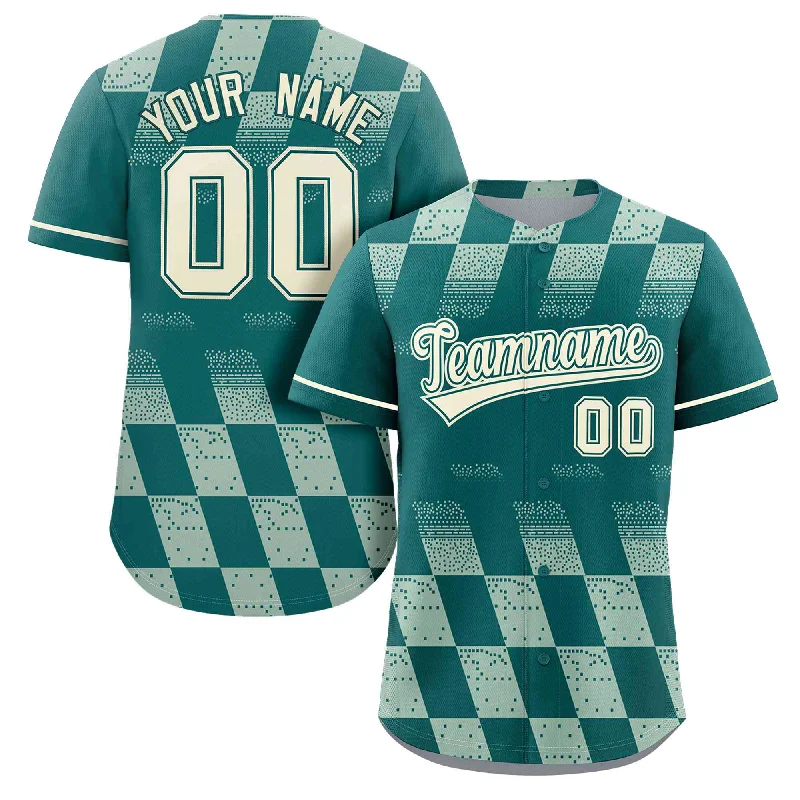 Baseball Jersey Collector’s Item-Custom Aqua Cream Grid Speckles Color Block Design Authentic Baseball Jersey