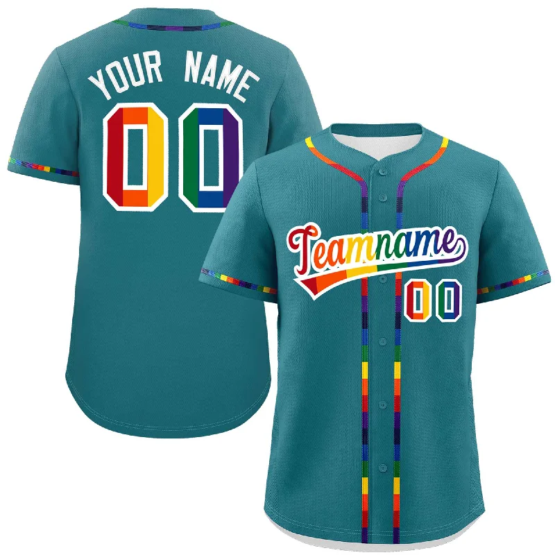 Baseball Jersey Abstract-Custom Aqua LGBT Rainbow For Pride Month Classic Style Authentic Baseball Jersey