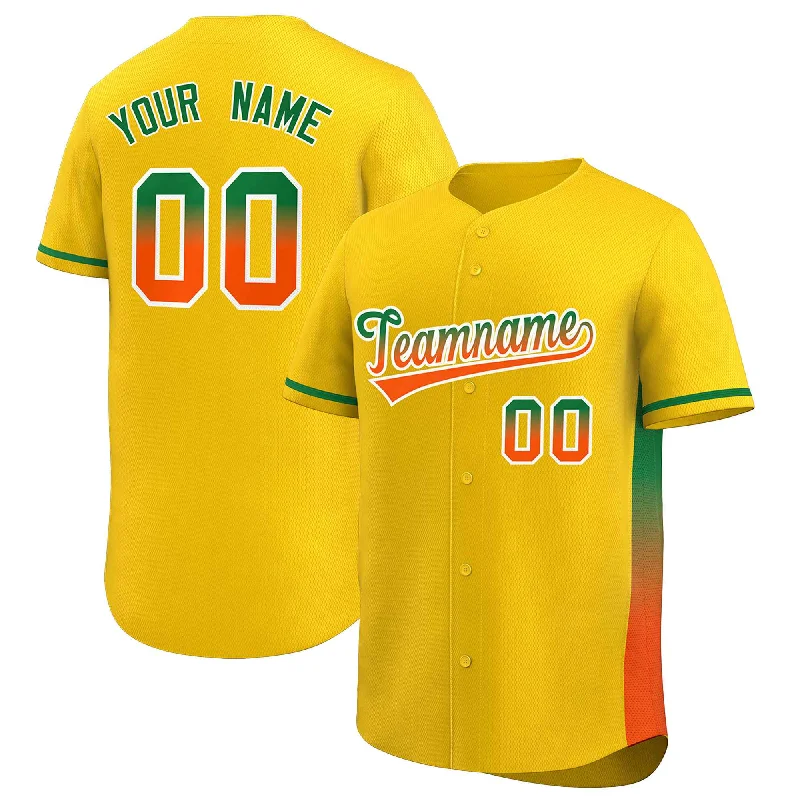 Baseball Jersey Premium-Custom Gold Kelly Green-Orange Personalized Gradient Font And Side Design Authentic Baseball Jersey