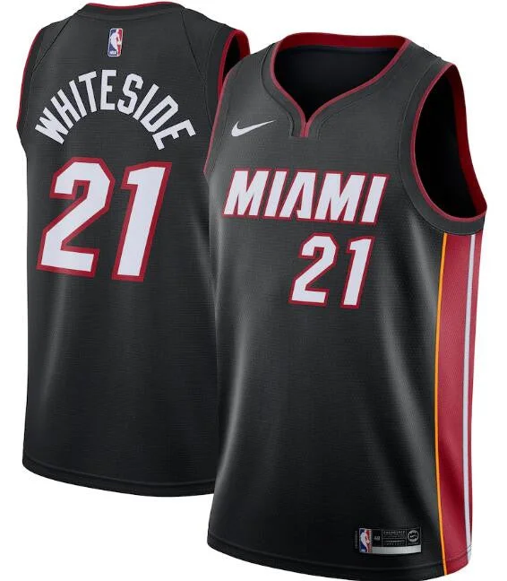 Basketball Jersey Streetball-Men's Miami Heat Black #21 Hassan Whiteside Icon Edition Swingman Stitched Basketball Jersey