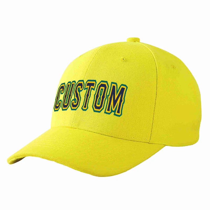 Baseball Cap Abstract Print-Custom Yellow Navy-Gold Curved Eaves Sport Baseball Cap Design for Men/Women/Youth