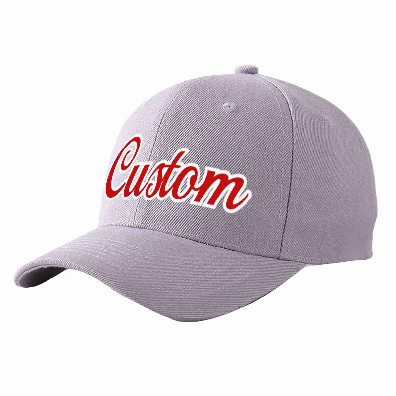 Baseball Cap MVP-Custom Gray Red-White Curved Eaves Sport Baseball Cap Design for Men/Women/Youth