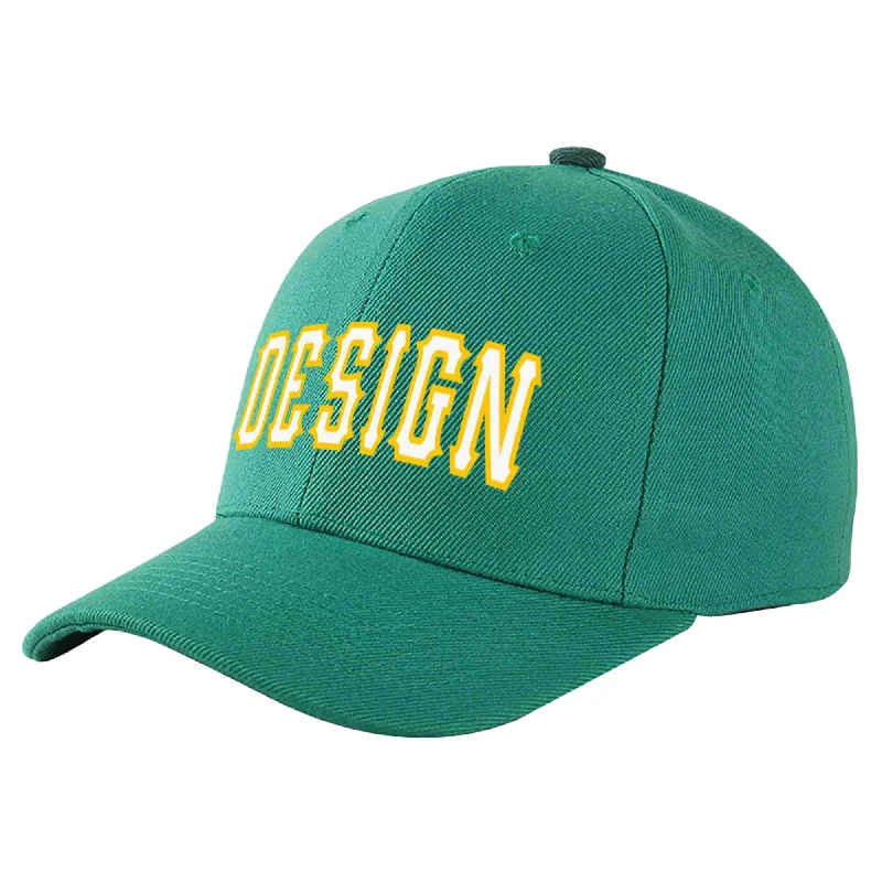 Baseball Cap Checkered-Custom Light Green White-Gold Curved Eaves Sport Design Baseball Cap