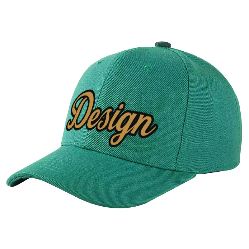 Baseball Cap Baseball Coach-Custom Light Green Old Gold-Black Curved Eaves Sport Design Baseball Cap