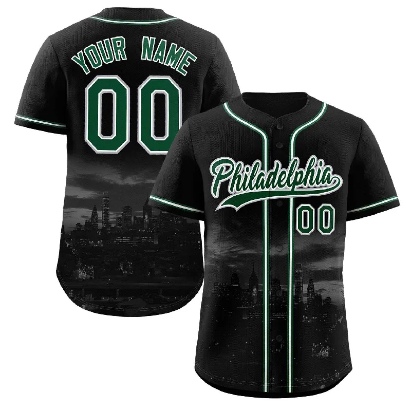 Baseball Jersey 3/4 Sleeve-Custom Black Green-White Philadelphia City Connect Baseball Jersey