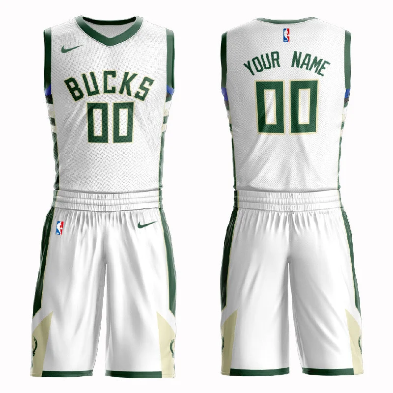 Basketball Jersey Office-Bucks White Men's Customized Swingman Basketball Jersey(With Shorts)