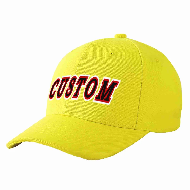 Baseball Cap Championship-Custom Yellow Black-Red Curved Eaves Sport Baseball Cap Design for Men/Women/Youth