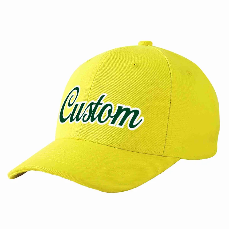 Baseball Cap Cartoon Character-Custom Yellow Green-White Curved Eaves Sport Baseball Cap Design for Men/Women/Youth