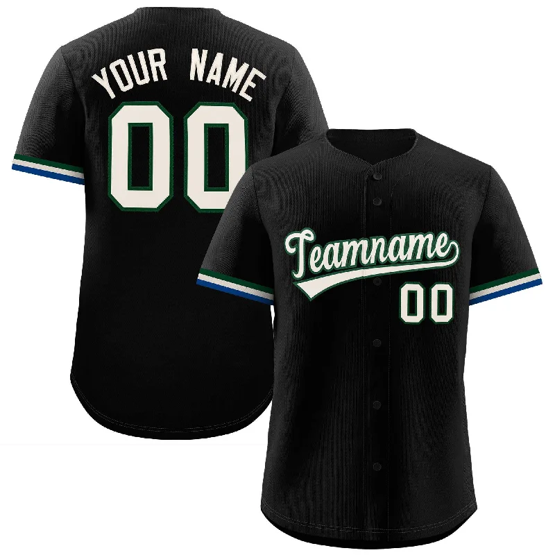 Baseball Jersey Slogan-Custom Black Cream Full Button Design Authentic Baseball Jersey