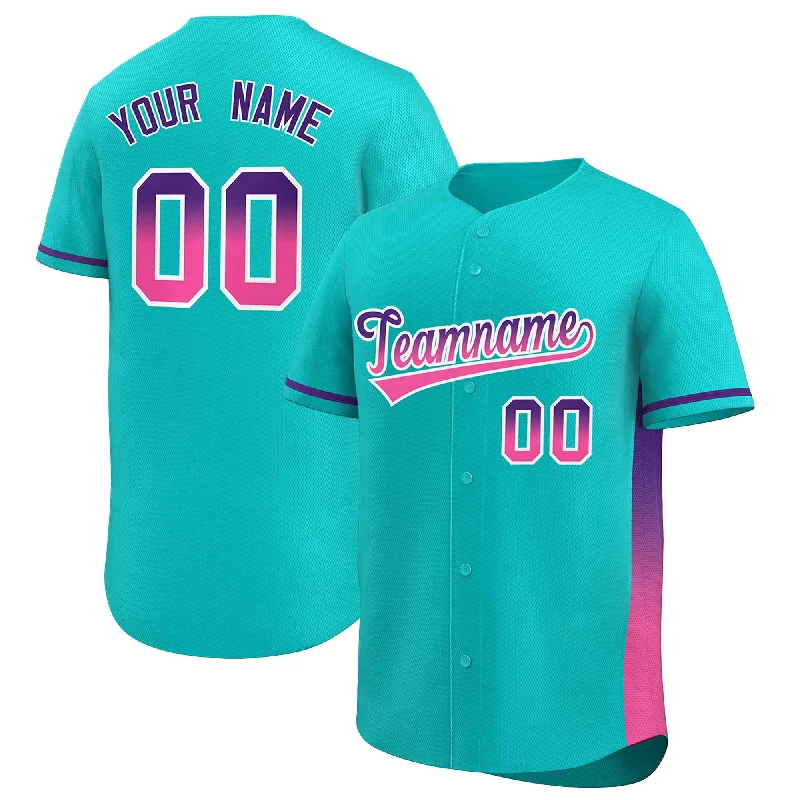 Baseball Jersey Festival-Custom Aqua Purple-Pink Personalized Gradient Font And Side Design Authentic Baseball Jersey