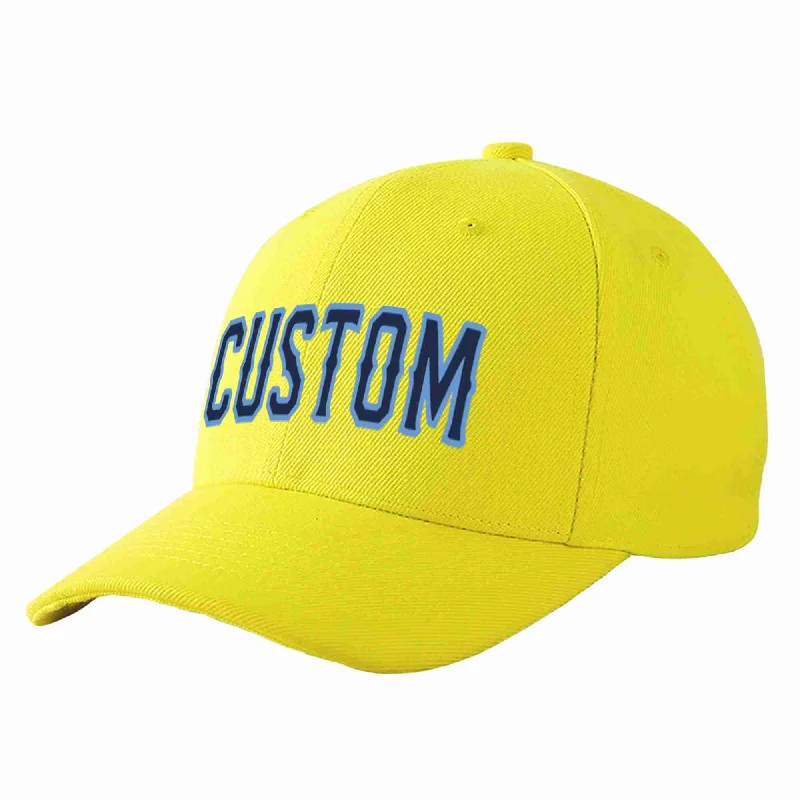 Baseball Cap Yellow-Custom Yellow Navy-Light Blue Curved Eaves Sport Baseball Cap Design for Men/Women/Youth