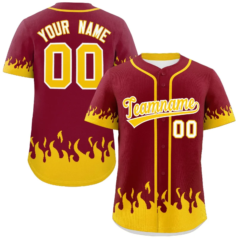 Baseball Jersey Orange-Custom Crimson Gold Personalized Flame Graffiti Pattern Authentic Baseball Jersey