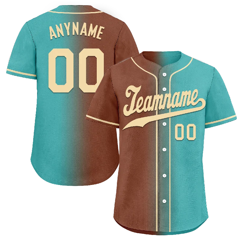 Baseball Jersey Free Shipping-Custom Brown Cyan Gradient Fashion Personalized Authentic Baseball Jersey BSBJ01-D0a7088