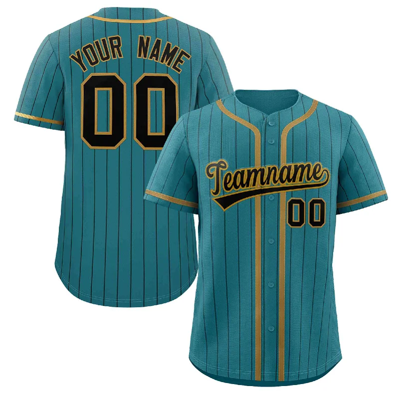 Baseball Jersey Urban-Custom Aqua Old Gold-Black Stripe Fashion Design Full Button Authentic Baseball Jersey