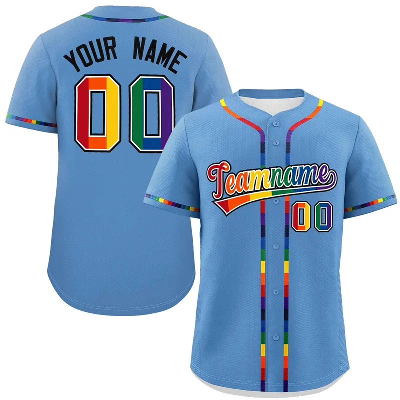 Baseball Jersey Checkered-Custom Light Blue LGBT Rainbow For Pride Month Classic Style Authentic Baseball Jersey