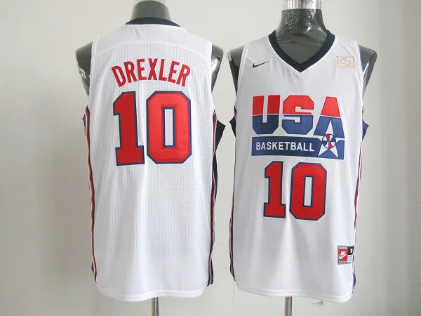 Basketball Jersey High Demand-Team USA 10 Drexler White m&n Basketball Jerseys