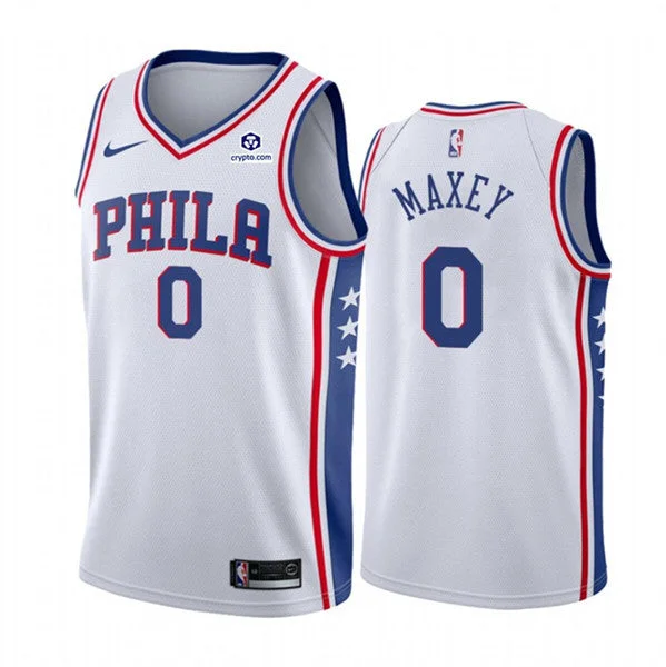 Basketball Jersey Thanksgiving-Men's Philadelphia 76ers #0 Tyrese Maxey White Association Edition Stitched Basketball Jersey