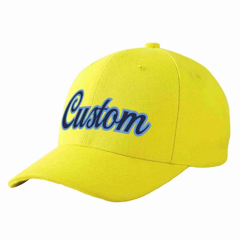 Baseball Cap Anniversary-Custom Yellow Navy-Light Blue Curved Eaves Sport Baseball Cap Design for Men/Women/Youth