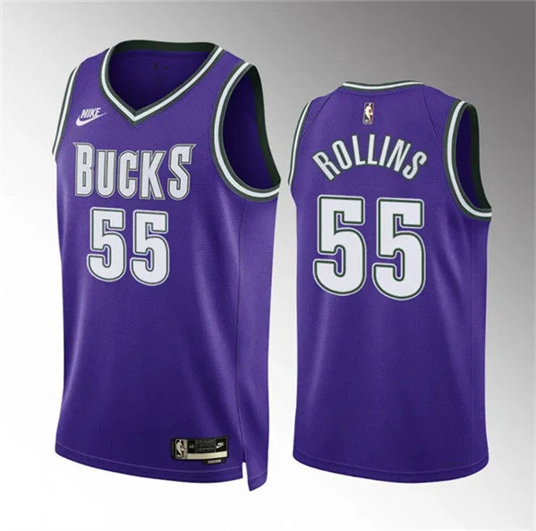 Basketball Jersey Office-Men's Milwaukee Bucks #55 Ryan Rollins Purple Classic Edition Stitched Basketball Basketball Jersey