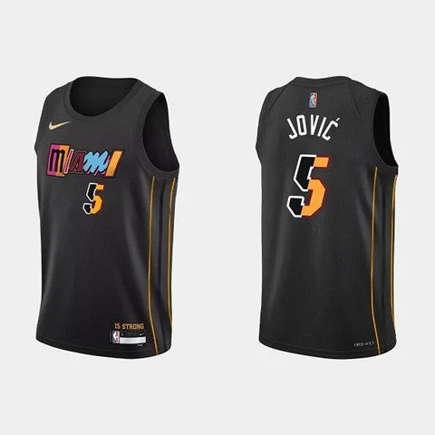 Basketball Jersey Slogan-Men's Miami Heat #5 Nikola Jovic 2022 Black City Edition 75th Anniversary Stitched Basketball Basketball Jersey