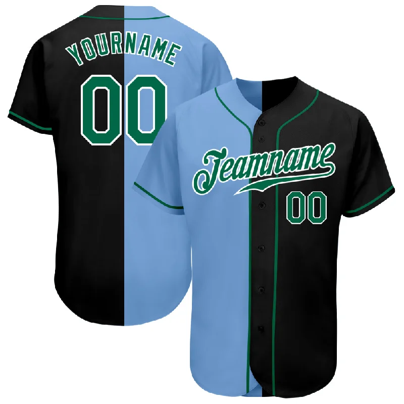 Baseball Jersey High-Quality-Custom Black Kelly Green-Light Blue Authentic Split Fashion Baseball Jersey