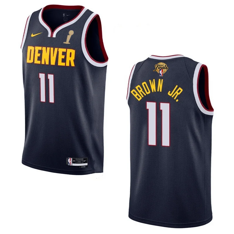 Basketball Jersey Minimalist-Men's Denver Nuggets #11 Bruce Brown Navy 2023 Finals Champions Icon EditionStitched Basketball Basketball Jersey