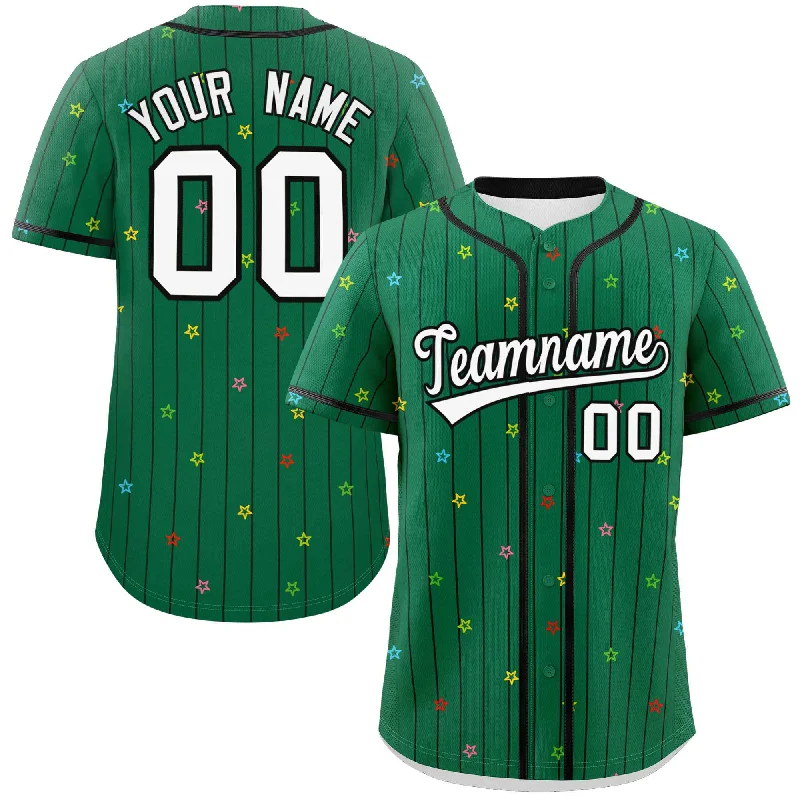 Baseball Jersey Breathable Fabric-Custom Kelly Green Black Stripe Fashion Personalized Star Pattern Authentic Baseball Jersey