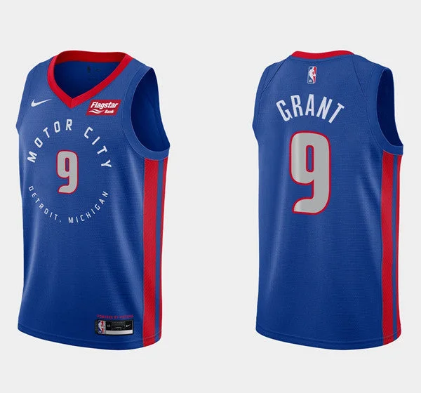 Basketball Jersey Moisture-Wicking-Men's Detroit Pistons #9 Jerami Grant Blue 2020-21 Stitched Basketball Jersey