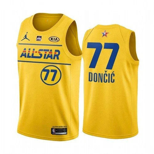 Basketball Jersey Jogging-Men's 2021 All-Star #77 Luka Doncic Yellow Western Conference Stitched Basketball Jersey