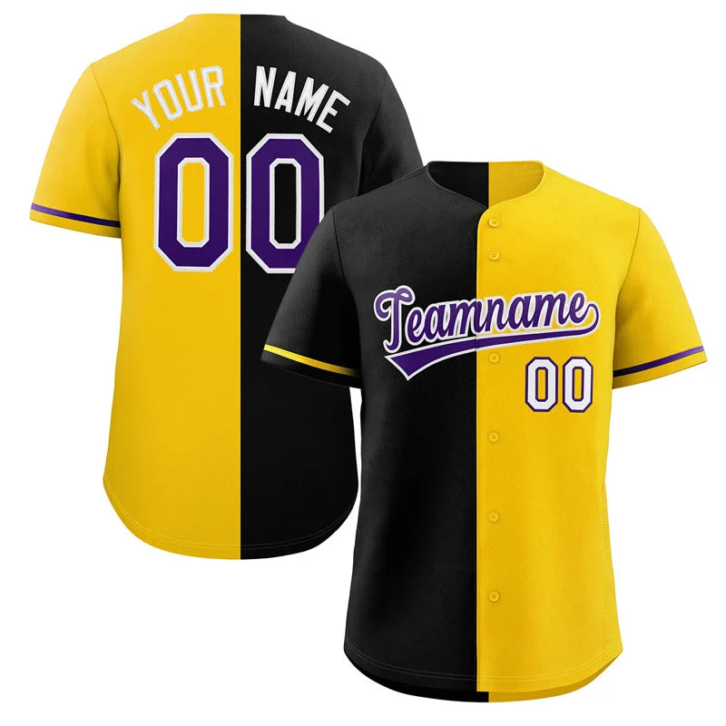 Baseball Jersey Sun Protection-Custom Gold Black-Purple Split Fashion Authentic Baseball Jersey