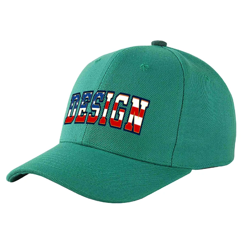 Baseball Cap Moisture-Wicking-Custom Light Green Vintage USA Flag-Gold Curved Eaves Sport Design Baseball Cap