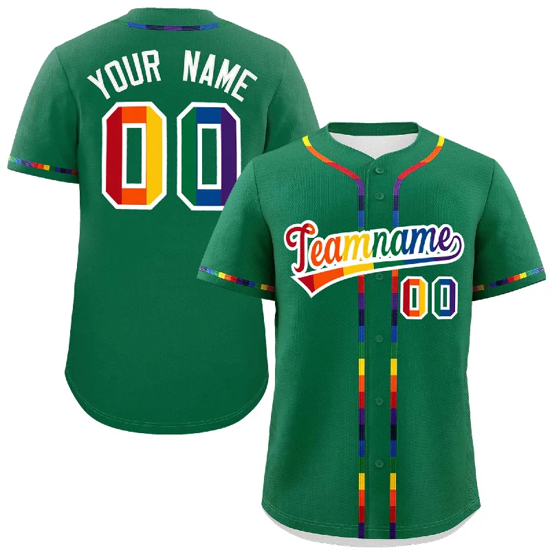 Baseball Jersey Gamer-Custom Kelly Green LGBT Rainbow For Pride Month Classic Style Authentic Baseball Jersey