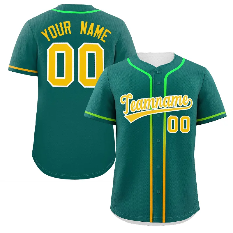 Baseball Jersey Stylish-Custom Aqua Gold Personalized Gradient Ribbed Design Authentic Baseball Jersey