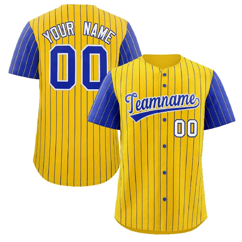 Baseball Jersey Movie-Themed-Custom Gold Royal-White Stripe Fashion Raglan Sleeves Authentic Baseball Jersey