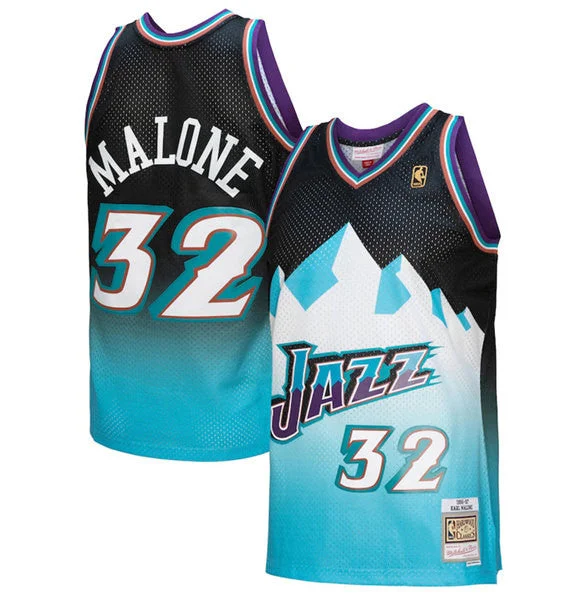 Basketball Jersey Urban-Men's Utah Jazz #32 Karl Malone 1996/97 Black/Light Blue Throwback Stitched Basketball Jersey