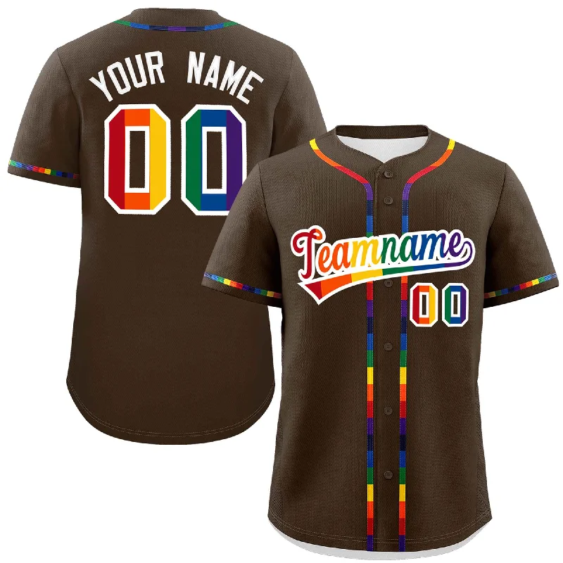 Baseball Jersey Celebrity-Custom Light Brown LGBT Rainbow For Pride Month Classic Style Authentic Baseball Jersey