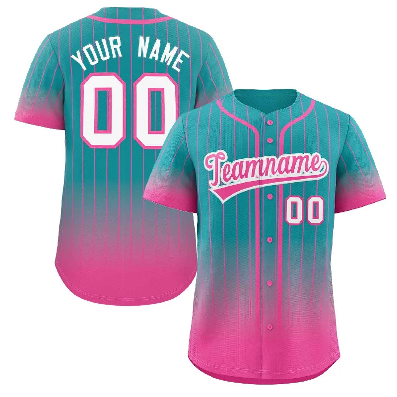 Baseball Jersey Rookie-Custom Aqua Pink-White Gradient Stripe Fashion Authentic Baseball Jersey