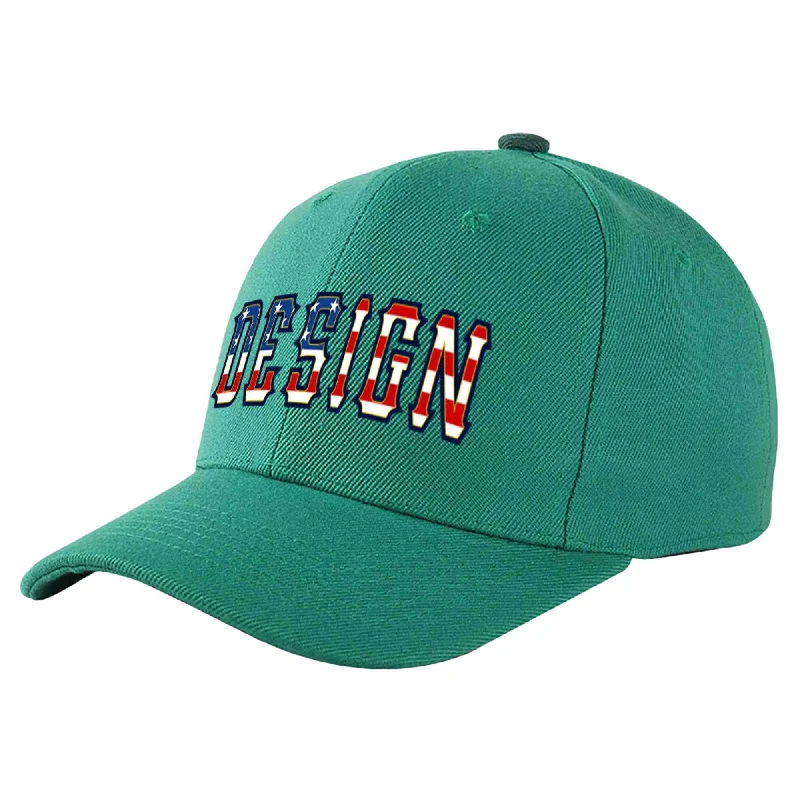 Baseball Cap Navy-Custom Light Green Vintage USA Flag-Gold Curved Eaves Sport Design Baseball Cap