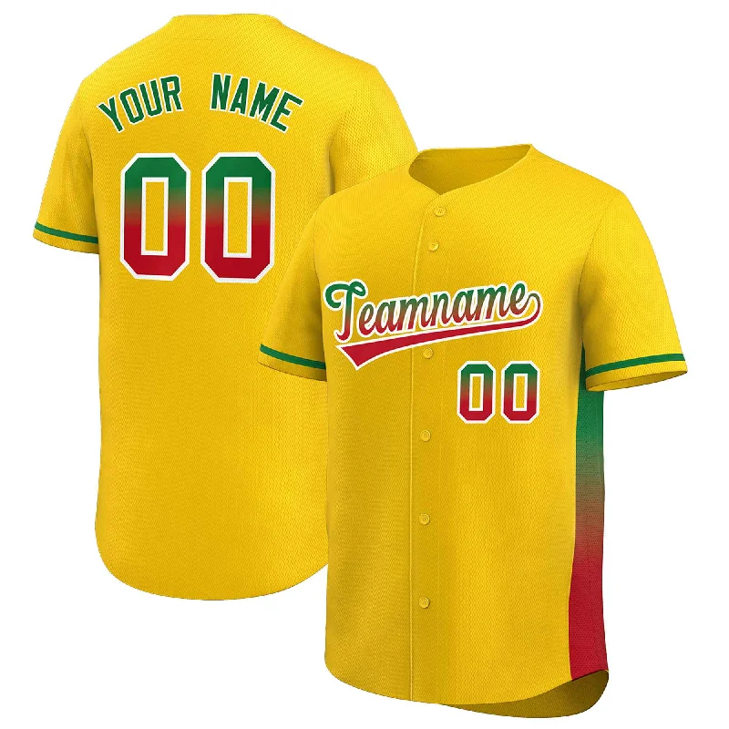 Baseball Jersey High-Quality-Custom Gold Kelly Green-Red Personalized Gradient Font And Side Design Authentic Baseball Jersey