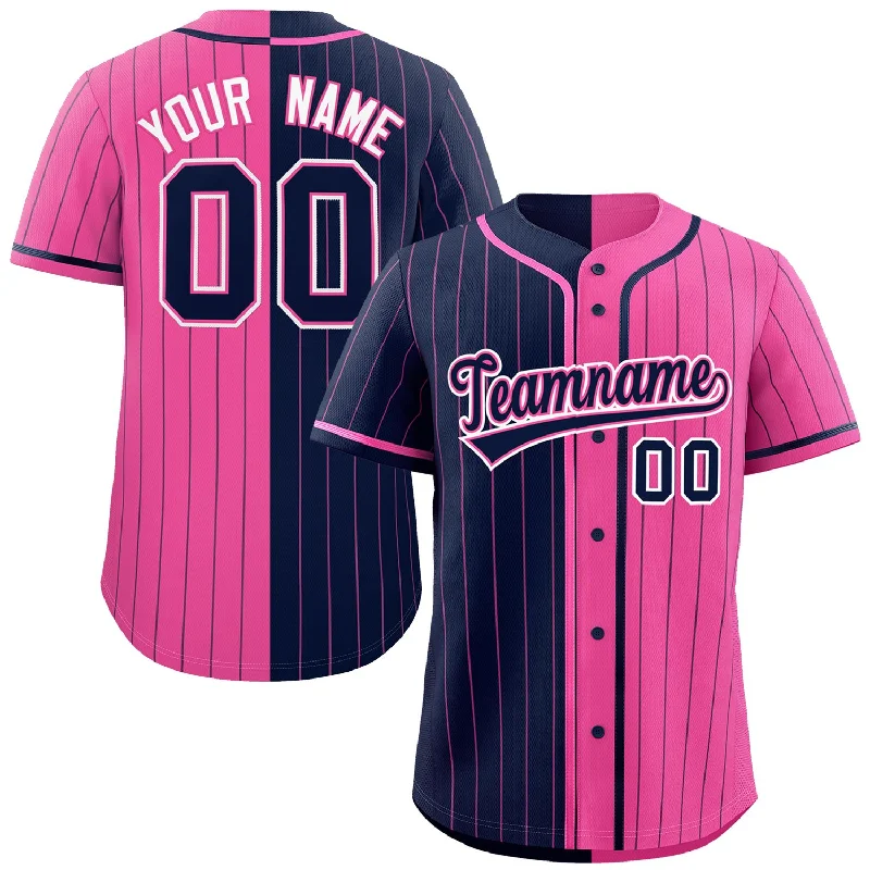 Baseball Jersey Girls-Custom Navy Pink Two Tone Striped Fashion Authentic Baseball Jersey