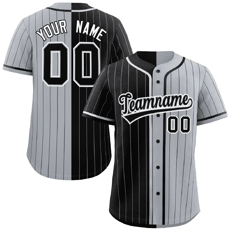 Baseball Jersey Fashion-Custom Black Gray Two Tone Striped Fashion Authentic Baseball Jersey