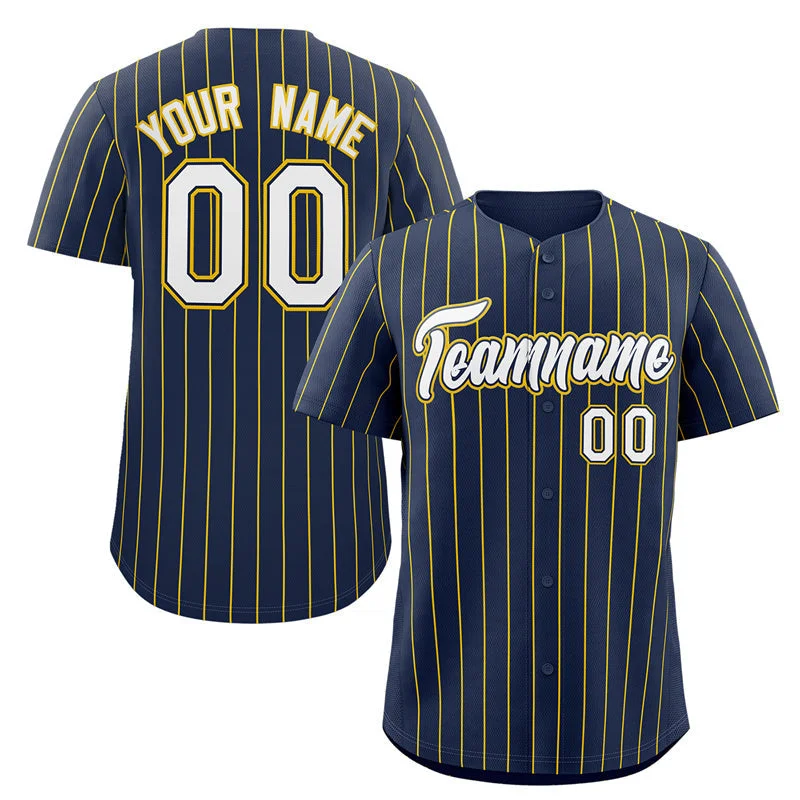 Baseball Jersey World Series-Custom Navy White-Gold Stripe Fashion Authentic Baseball Jersey