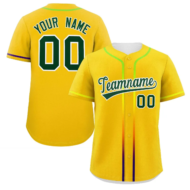 Baseball Jersey Printed-Custom Gold Green Personalized Gradient Ribbed Design Authentic Baseball Jersey