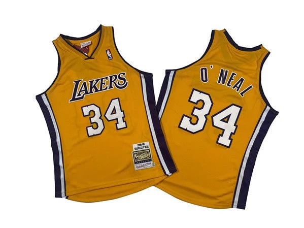 Basketball Jersey Poolside-Men's Los Angeles Lakers #34 Shaquille O'Neal Yellow 1999-00 Throwback basketball Basketball Jersey